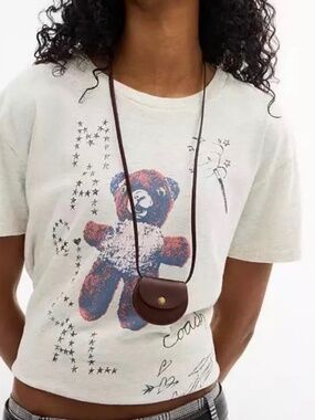 NEW Coach Saddle Pouch Necklace Dark Brass Maple Leather - NWT